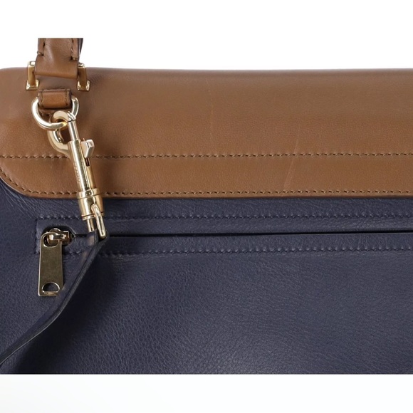 Celine Trapeze Medium Convertible Satchel Crossbody Suede Leather Blue Tan - Picture 7 of 12